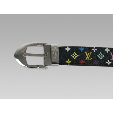 Curea Louis Vuitton neagră multicoloră clasică cu cataramă argintie