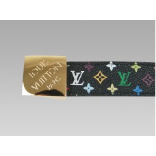 Curea neagră multicoloră cu cataramă aurie cu semnătură oblică Louis Vuitton