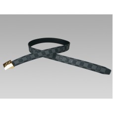 Curea Damier Graphite cu cataramă aurie cu semnătură oblică Louis Vuitton