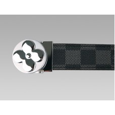 Curea Louis Vuitton Damier Graphite cu cataramă rotundă argintie cu flori