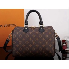 Geantă Louis Vuitton Monogram Canvas Speedy Bandouliere 25 cu finisaje din piele neagră