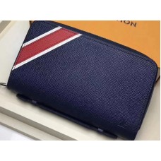 Portofel Louis Vuitton Taiga din piele cu dungi Zippy XL, bleumarin m64019