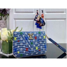 Geantă Louis Vuitton Monogram Denim New Wave cu fermoar, albastră, m67538