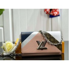 Portofel Louis Vuitton Epi din piele cu lanț răsucit, alb și roz m60998