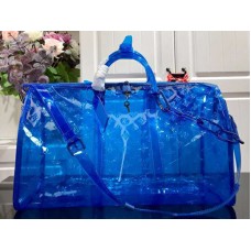 Louis Vuitton Monogram Embossed PVC Keepall Bandouliere 50 Albastru?m53272
